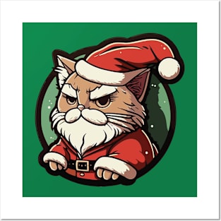 Grumpy Looking Santa Cat Posters and Art